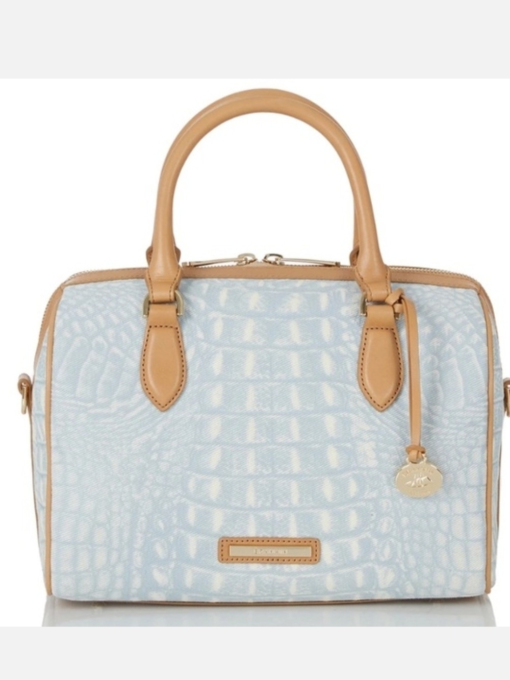 Brahmin Stacy Croc Embossed Light Denim Quinze Satchel Bag